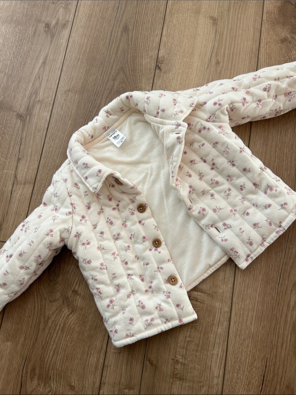 Carter's Cream Quilted Jacket with Pink Floral Print